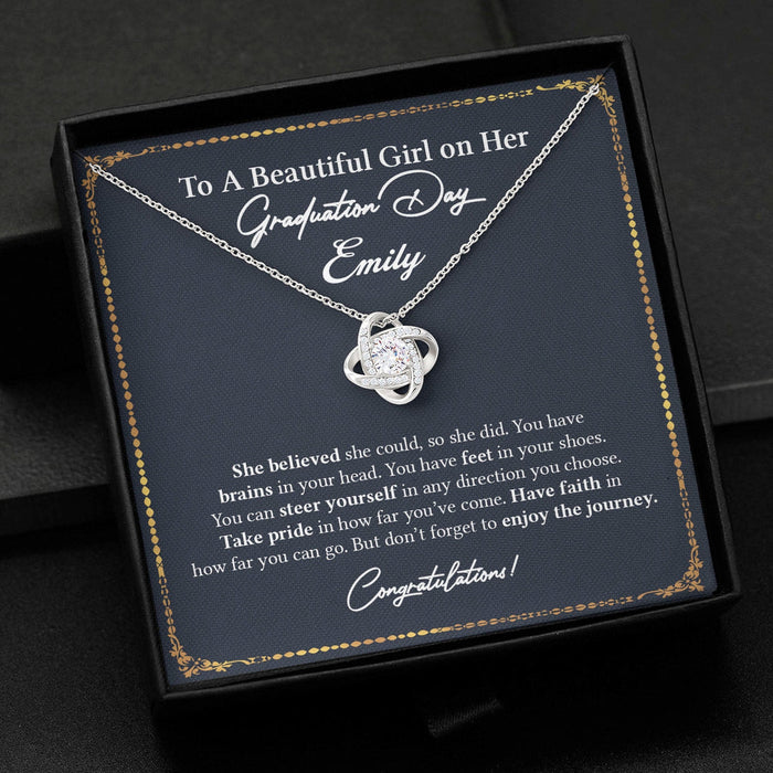 GeckoCustom Graduation Day Personalized Message Card Necklace C192 Love Knot