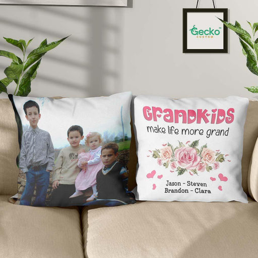 GeckoCustom Grandkids Make Life Grand Grandma Family Throw Pillow HN590