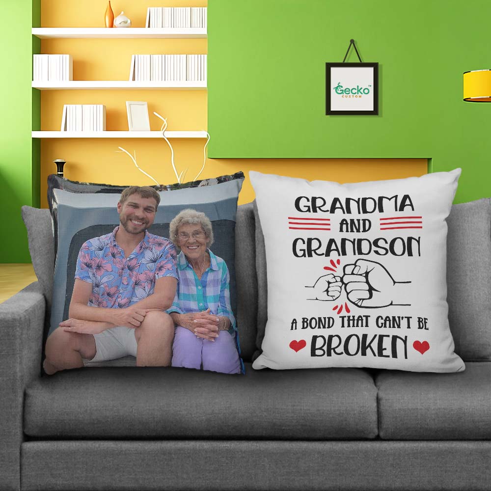 GeckoCustom Grandma and Grandson Bond Family Throw Pillow 2 HN590 14x14 in / Pack 1