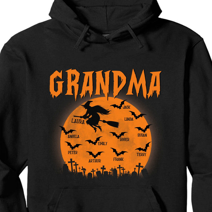 GeckoCustom Grandma Mom Witch With GrandKids Halloween Personalized Custom Frontside Shirt C460 Pullover Hoodie / Black Colour / S