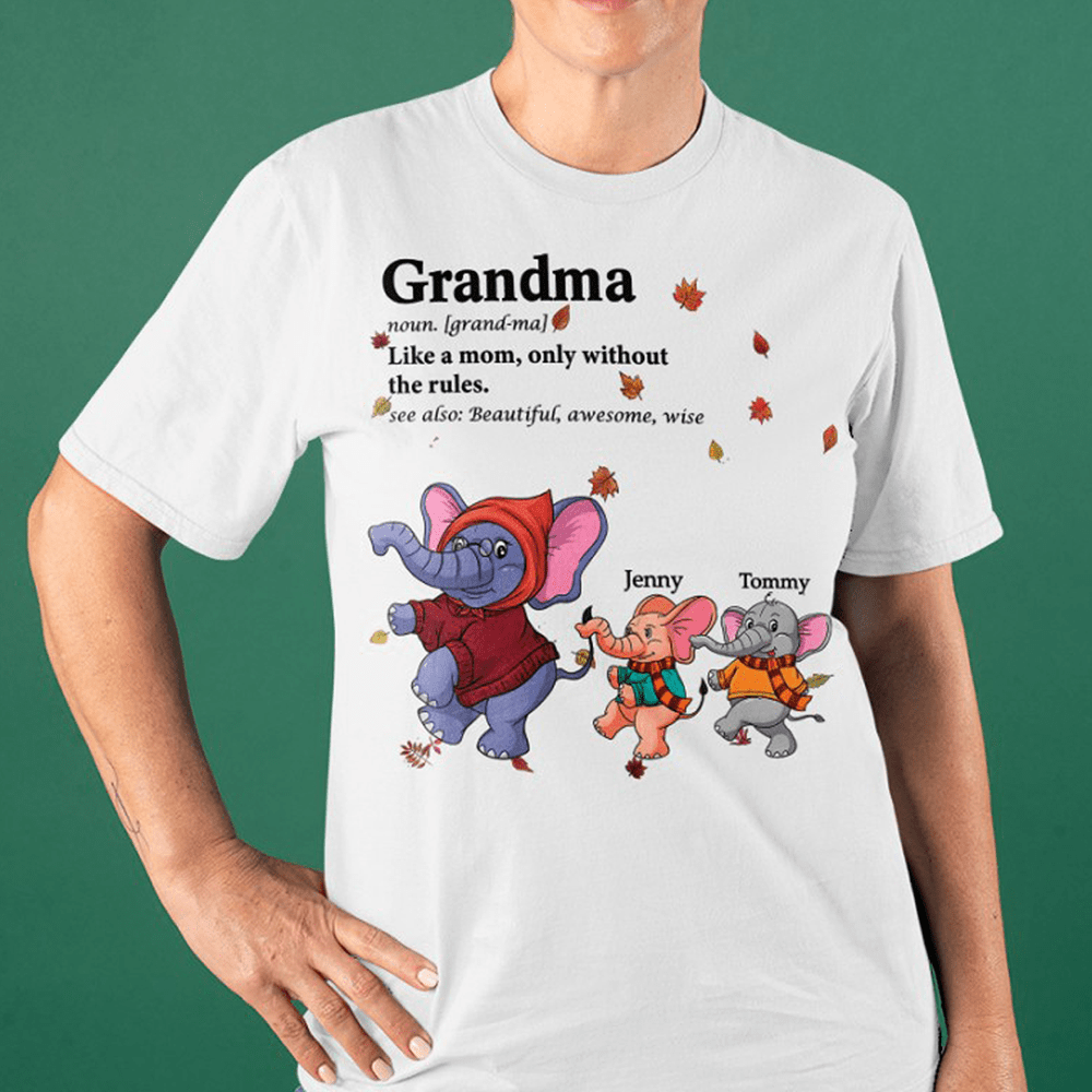 GeckoCustom Grandmasaurus And Kids Elephant Grandma Shirt Unisex T-Shirt / Light Blue / S