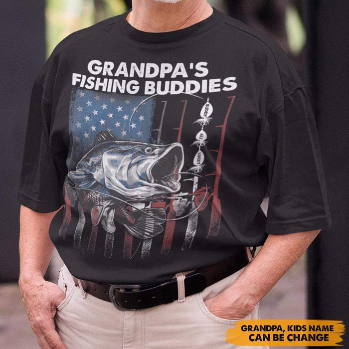 Grandpa, Papa's Fishing Buddies Flag, Custom Kids Name Tshirt