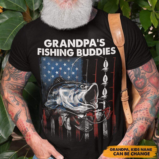 GeckoCustom Grandpa, Papa's Fishing Buddies Flag, Custom Kids Name Tshirt HN590