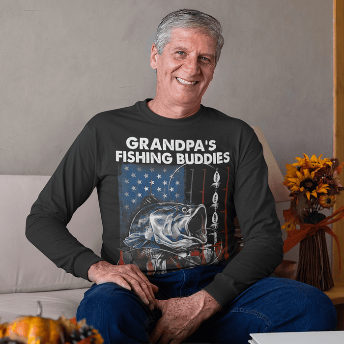 Personalized Father Day Gift Ideas, Grandpa, Papa's Fishing Buddies Flag, Custom Kids Name Tshirt , Premium Tee (Favorite) / P Black / S