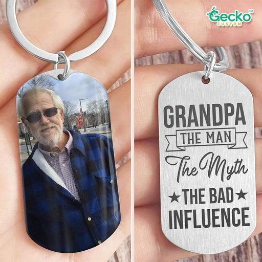 GeckoCustom Grandpa The Man The Myth The Bad Influence Family Metal Keychain HN590 No Gift box / 1.77" x 1.06"