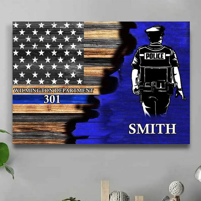 GeckoCustom Half Thin Blue Line Flag Personalized Police Officer Canvas Print H578