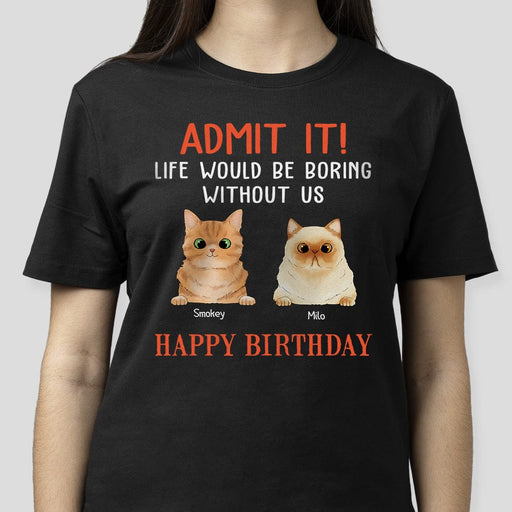 GeckoCustom Happy Birthday Admit It Life Would Be Boring Without Me Cat Shirt N304 889093 Basic Tee / Black / S