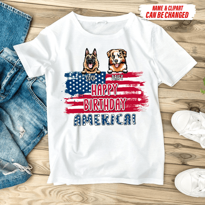 GeckoCustom Happy Birthday America Dog Lover Gift Shirt, Custom Dog Clipart, HN590