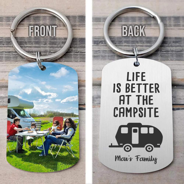 GeckoCustom Happy Camper Camping Metal Keychain, Photo Keyring, Camping Gift HN590