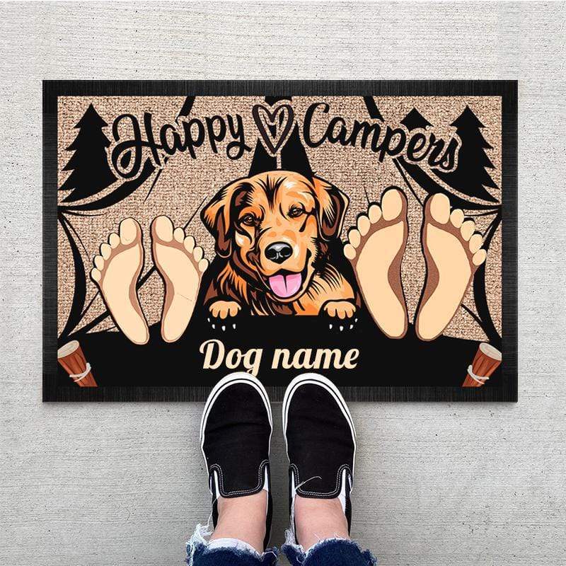 GeckoCustom Happy Camper Doormat, Dog Lover Gift, Camping Gift, Pawprints Doormat HN590