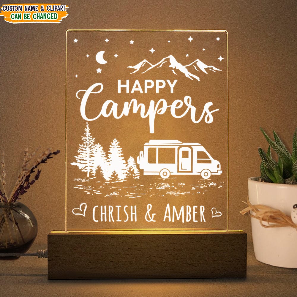 GeckoCustom Happy Campers Camping Acrylic Plaque With LED Night Light K228 889033 Acrylic / 7.9"x4.5"