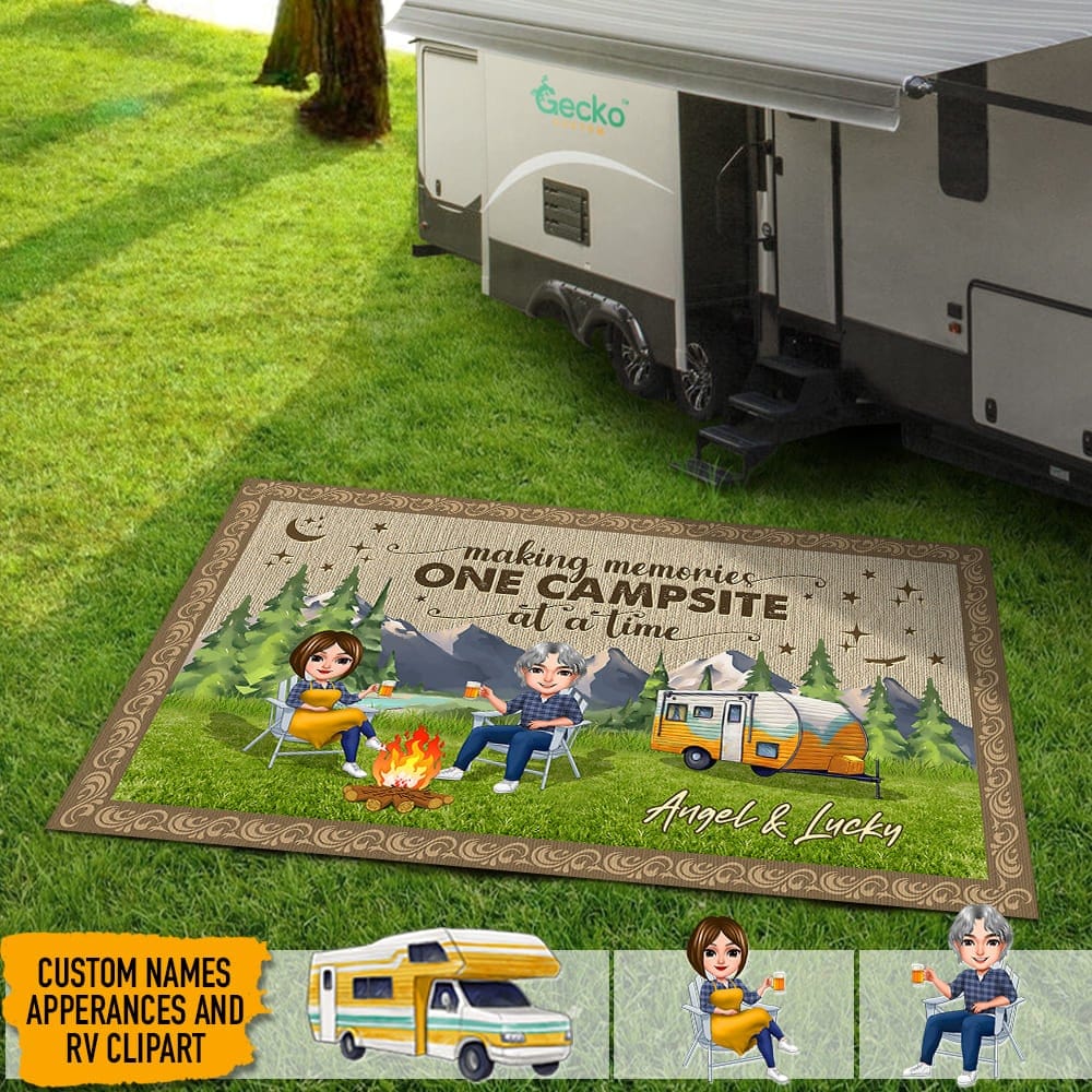 GeckoCustom Happy Campers Chibi Couple Camping Patio Rug, Patio Mat HN590 2.5'x4.6' (30x55 inch)