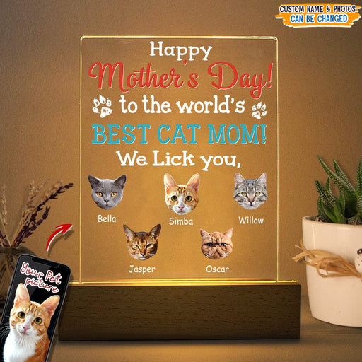 GeckoCustom Happy Father‘s Day Best Cat Mom Acrylic Plaque With LED Night Light N304 Acrylic / 7.9"x4.5"