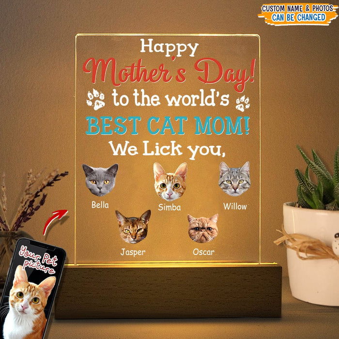 GeckoCustom Happy Father‘s Day Best Cat Mom Acrylic Plaque With LED Night Light N304 Acrylic / 7.9"x4.5"