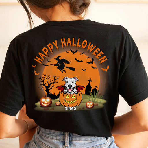 GeckoCustom Happy Halloween Personalized Custom Dog Backside Shirt C459 Basic Tee / Black / S
