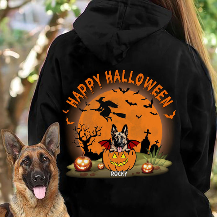 GeckoCustom Happy Halloween Personalized Custom Dog Backside Shirt C459 Pullover Hoodie / Black Colour / S