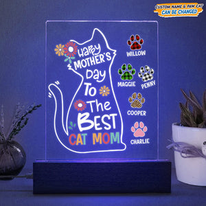 GeckoCustom Happy Mother's Day To The Best Cat Mom Acrylic Plaque With LED Night Light N304 Acrylic / 7.9"x4.5"