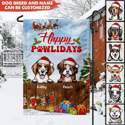 GeckoCustom Happy Pawlidays Dog Garden Flag, Personalized Dog Lover Gift, Christmas Gift, HN590
