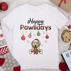 GeckoCustom Happy Pawlidays Dog T-shirt, Personalized Dog Lover Gift, Christmas Gift Basic Tee / White / S