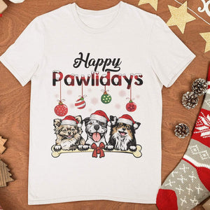 GeckoCustom Happy Pawlidays Dog T-shirt, Personalized Dog Lover Gift, Christmas Gift Premium Tee / White / S