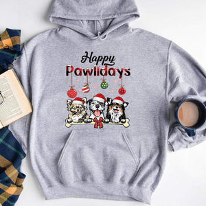GeckoCustom Happy Pawlidays Dog T-shirt, Personalized Dog Lover Gift, Christmas Gift Pullover Hoodie / Sport Grey Color / S