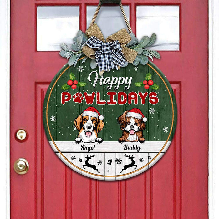 GeckoCustom Happy Pawlidays Dog Wooden Door Sign With Wreath, Dog Door Hanger, HN590 18 inch