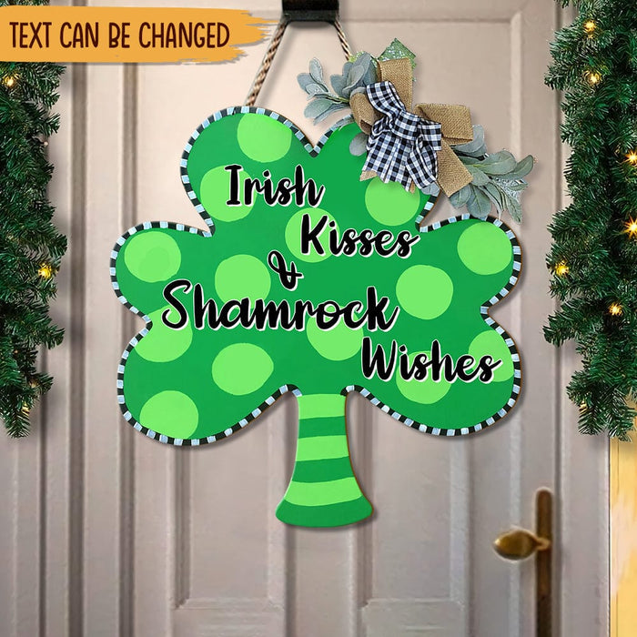 GeckoCustom Happy St. Patrick's Day Wooden Door Sign, Shamrock Wreath HN590
