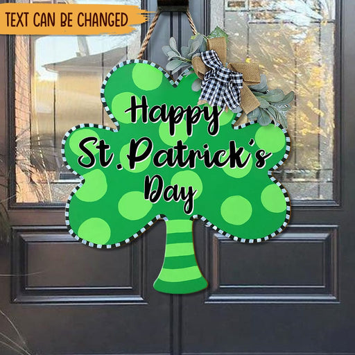GeckoCustom Happy St. Patrick's Day Wooden Door Sign, Shamrock Wreath HN590 12 Inch