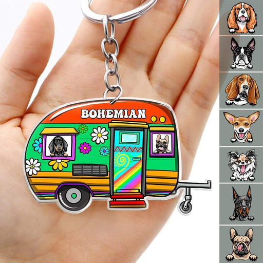 GeckoCustom Hippie Caravan Dog Acrylic Keychain, Dog Lover Gift, Camping Gift HN590 50mm x 50mm / 1 Piece