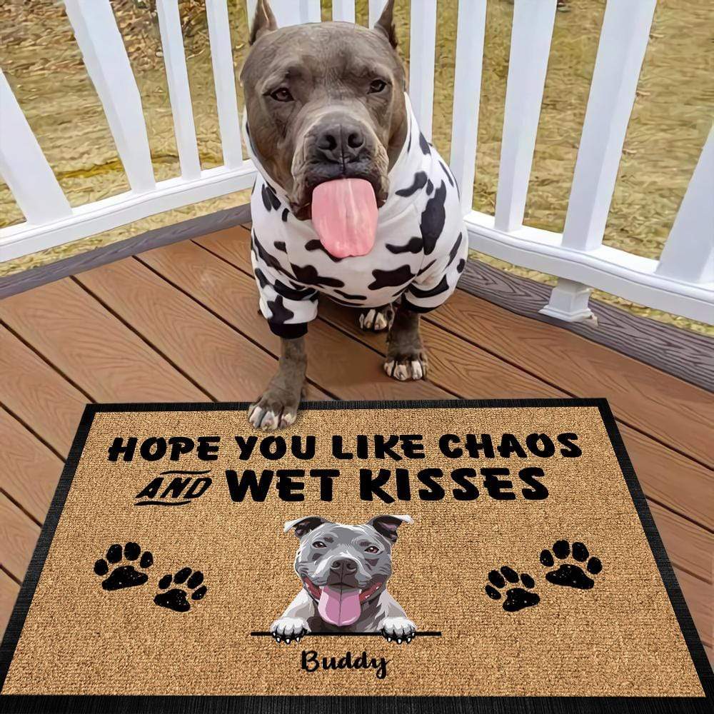 GeckoCustom Hope You Like Chaos & Wet Kisses Dog Doormat, Funny Doormat  HN590