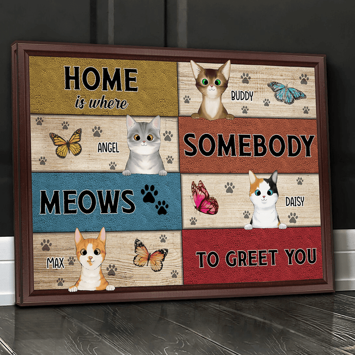 GeckoCustom Home Is Where Someone Meow To Great You Cat Canvas HN590 12 x 8 Inch / Satin Finish: Cotton & Polyester