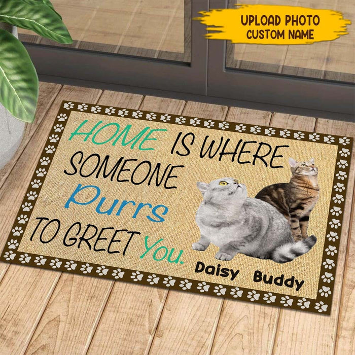 GeckoCustom Home Is Where Someone Purrs To Greet You Dog Doormat T286 HN590