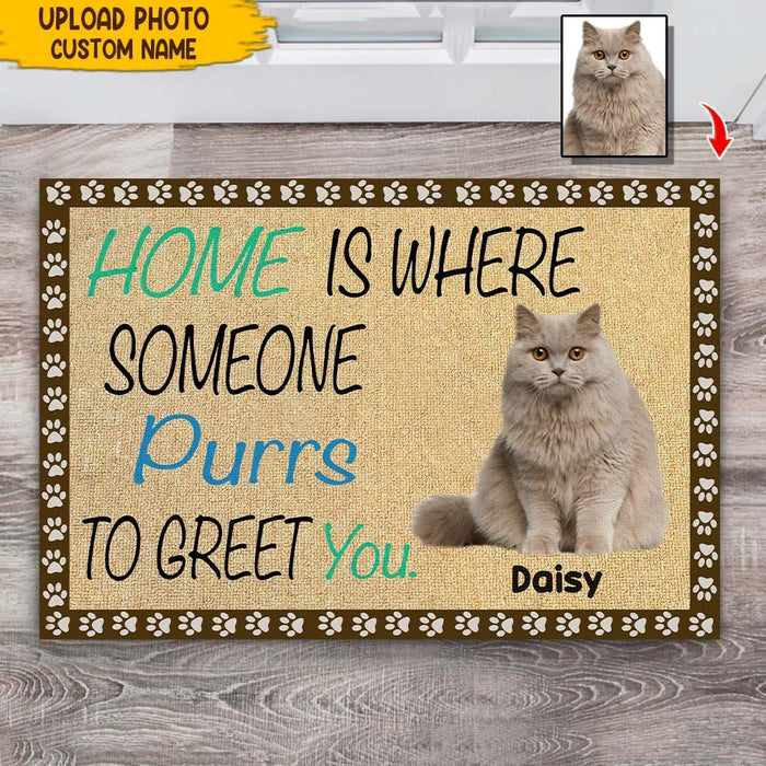GeckoCustom Home Is Where Someone Purrs To Greet You Dog Doormat T286 HN590