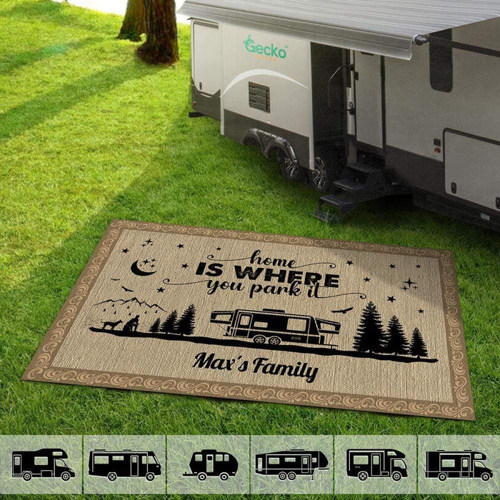 GeckoCustom Home Is Where You Park It Camping Patio Rug, Patio Mat HN590 2.5'x4.6' (30x55 inch)