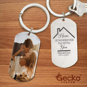 GeckoCustom Home Is Wherever I'm With You Couple Metal Keychain HN590 With Gift Box (Favorite) / 1.77" x 1.06"