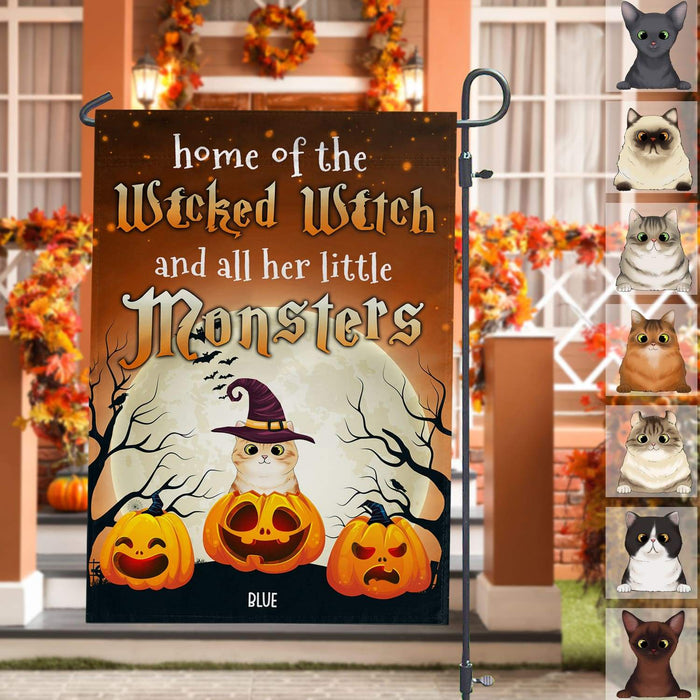 GeckoCustom Home Of The Wicked Witch And All Her Little Monsters Cat Garden Flag, Cat Lover Gift HN590 INCLUDED POLE / Polyester / 12 x 18 Inch