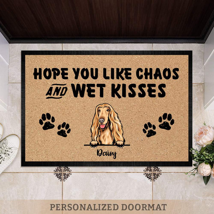 GeckoCustom Hope You Like Chaos & Wet Kisses Dog Doormat, Funny Doormat HN590