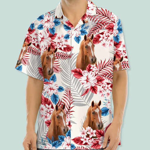 GeckoCustom Horse American Flag Hawaiian Shirt, Upload Photo T368 HN590