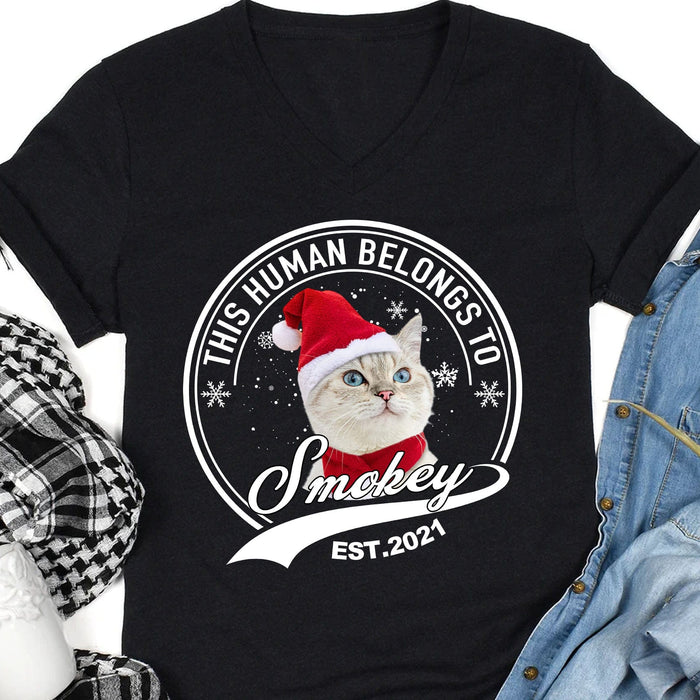 GeckoCustom Human Belongs Christmas Personalized Custom Photo Dog Shirt Dark C471