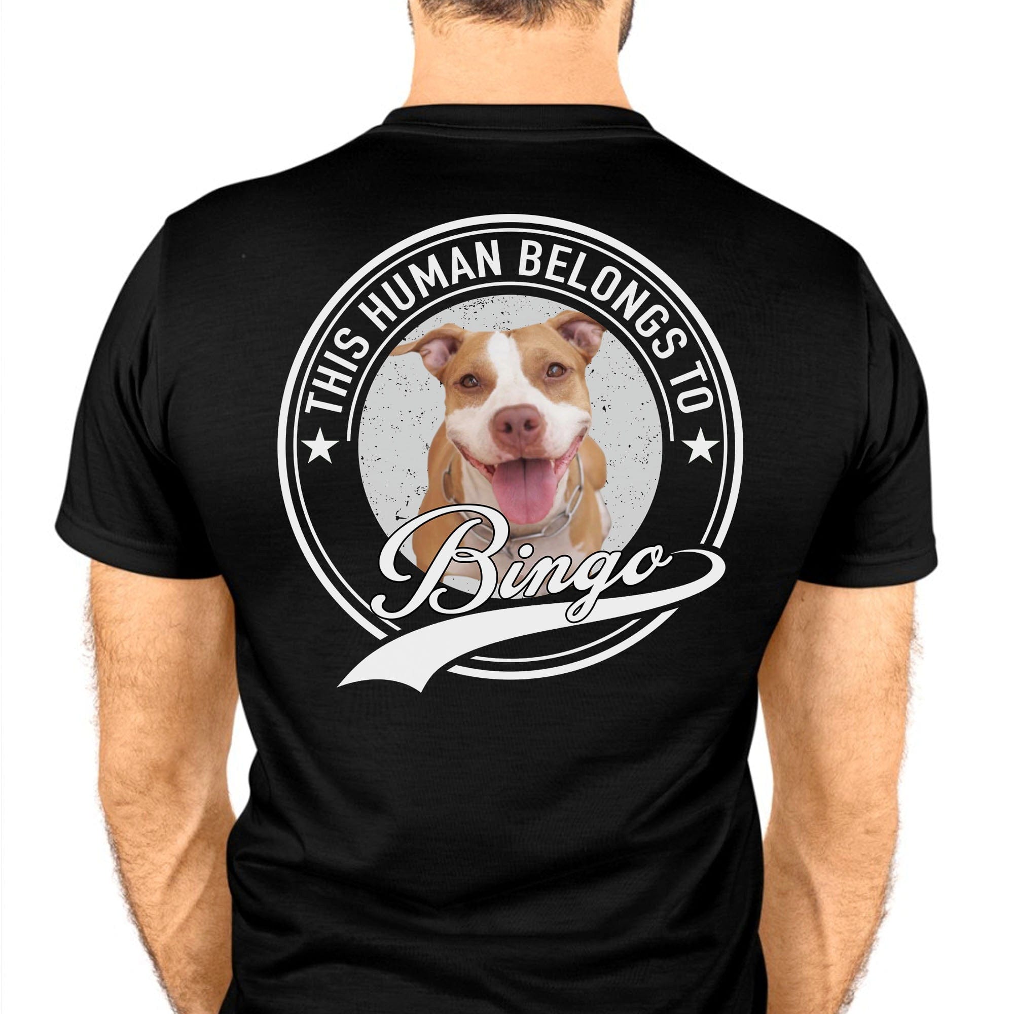 GeckoCustom Human Belongs To Dog Cat Personalized Custom Photo Dog Cat Pet Backside Shirt C251N Women Tee / Black Color / S