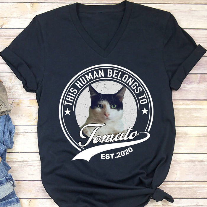 GeckoCustom Human Belongs To Dog Cat Personalized Custom Photo Dog Cat Pet Shirt C251