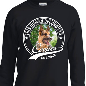 GeckoCustom Human Belongs To Dog Cat Personalized Custom Photo Kids Size Shirt C251 Youth Crewneck Sweatshirt / KSW-Red / YXS