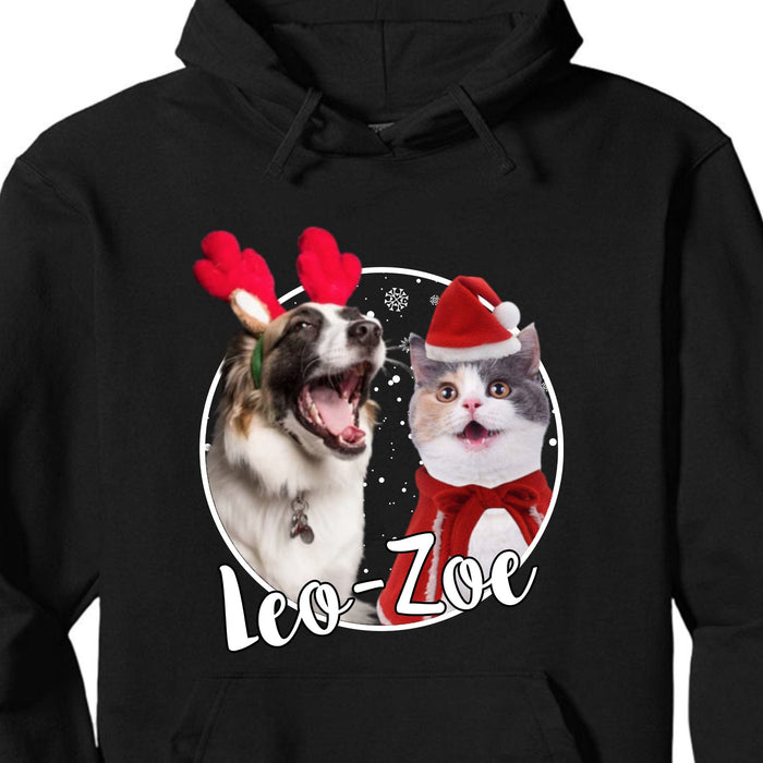 GeckoCustom Human Dog Christmas Personalized Custom Photo Dog Sweatshirt, Dog Lover Sweater Christmas C472 Pullover Hoodie / Black Colour / S
