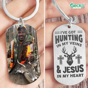 GeckoCustom Hunting In My Veins & Jesus In My Heart Hunter Metal Keychain HN590 No Gift box / 1.77" x 1.06"