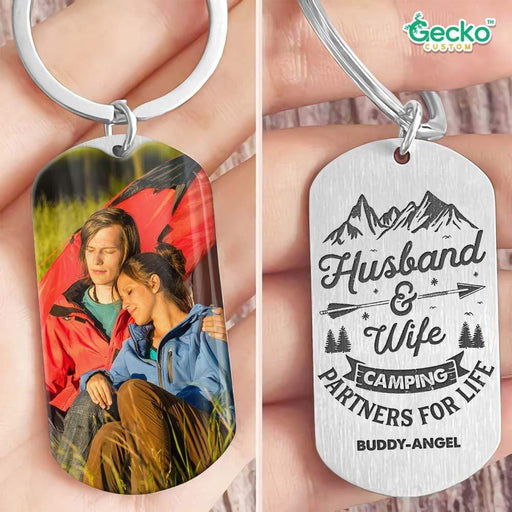 GeckoCustom Husband And Wife Camping Partners For Life Camping Metal Keychain HN590 No Gift box / 1.77" x 1.06"