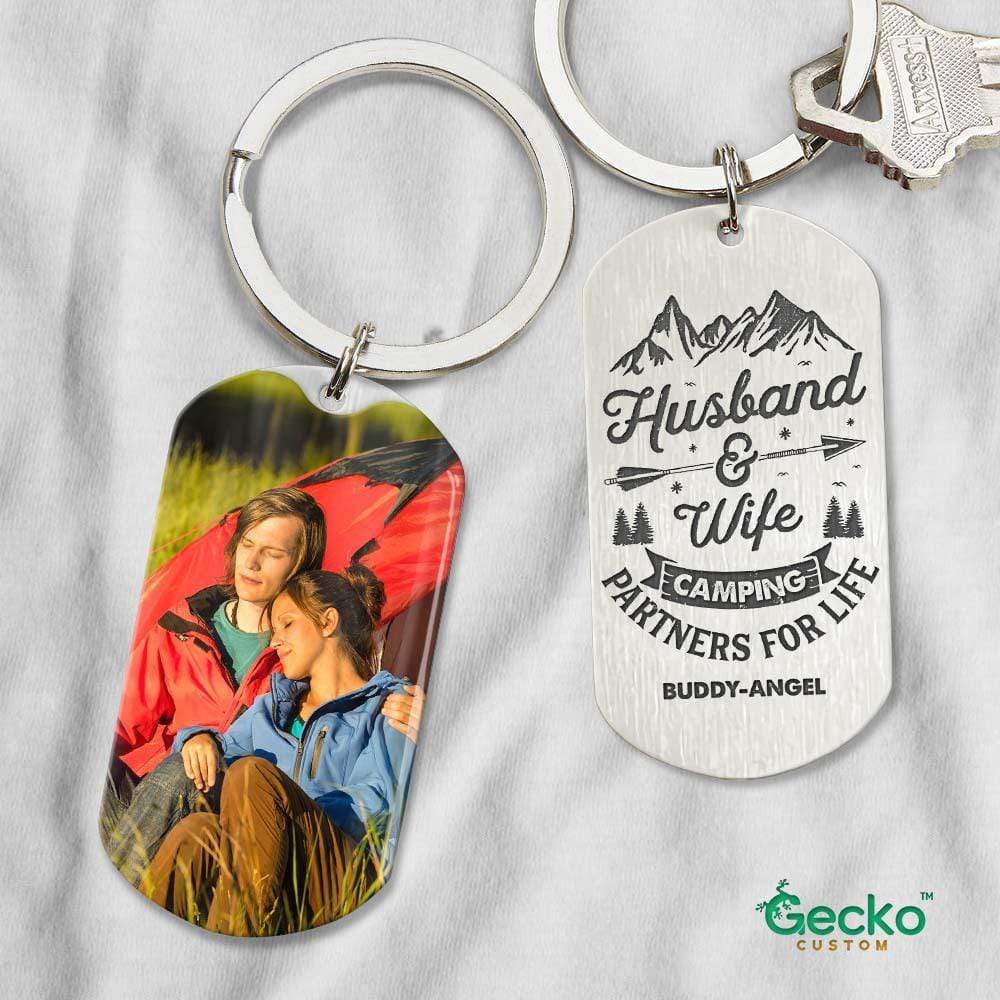 GeckoCustom Husband And Wife Camping Partners For Life Camping Metal Keychain HN590 No Gift box / 1.77" x 1.06"