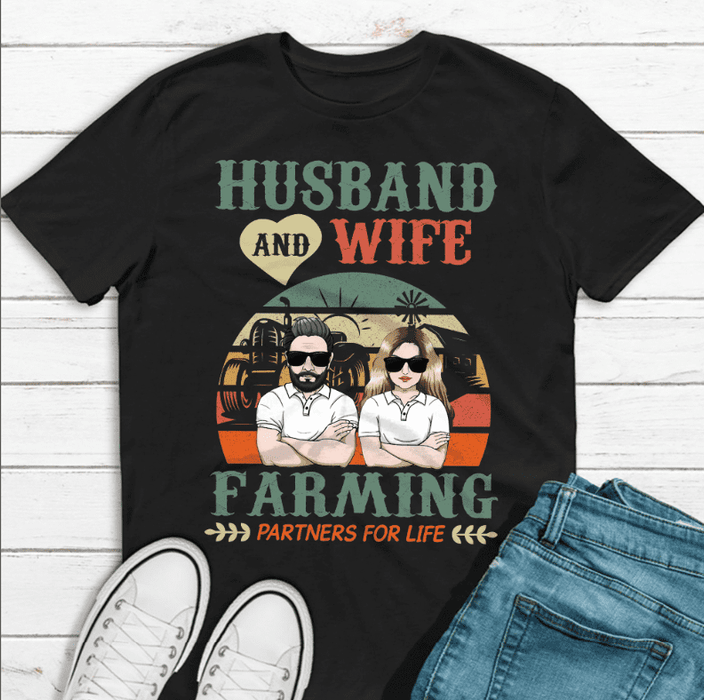 GeckoCustom Husband and Wife Farming Partners for Life Farmer Tshirt, Farmer Gift HN590 Pullover Hoodie / Black Colour / S