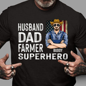 GeckoCustom Husband Dad Farmer Superhero Farmer T-shirt, Farmer Gift HN590 Premium Tee (Favorite) / P Black / S