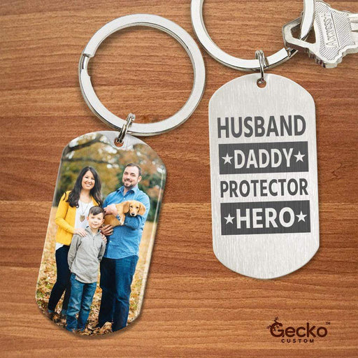 GeckoCustom Husband Daddy Protector Hero Valentine Metal Keychain HN590 With Gift Box (Favorite) / 1.77" x 1.06"