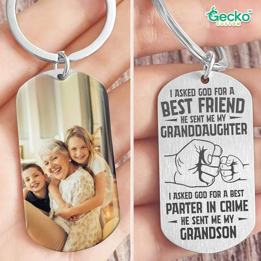 GeckoCustom I Asked God A Best Friend Family Metal Keychain HN590 No Gift box